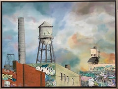 Water Tower, NYC, original 30x40 expressionist Brooklyn landscape