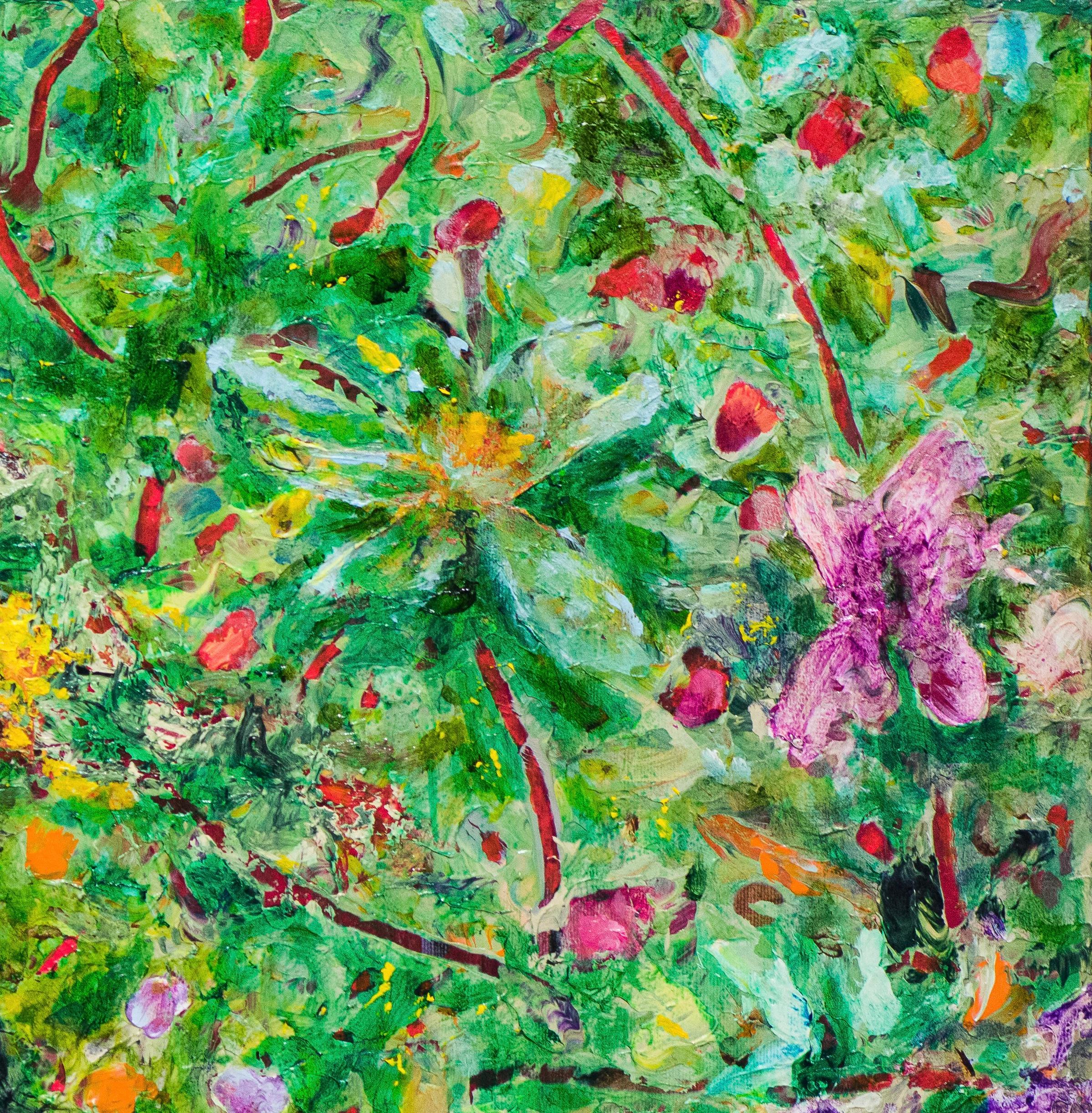 Jim Waid erschafft abstrakte Welten, die mit Farben gesättigt, mit Zeichen überlagert, mit Rhythmus und Bewegung gefüllt und kompliziert strukturiert sind. Seine Leinwände enthalten kaum die darauf gemalte Landschaft sondern laden den Betrachter