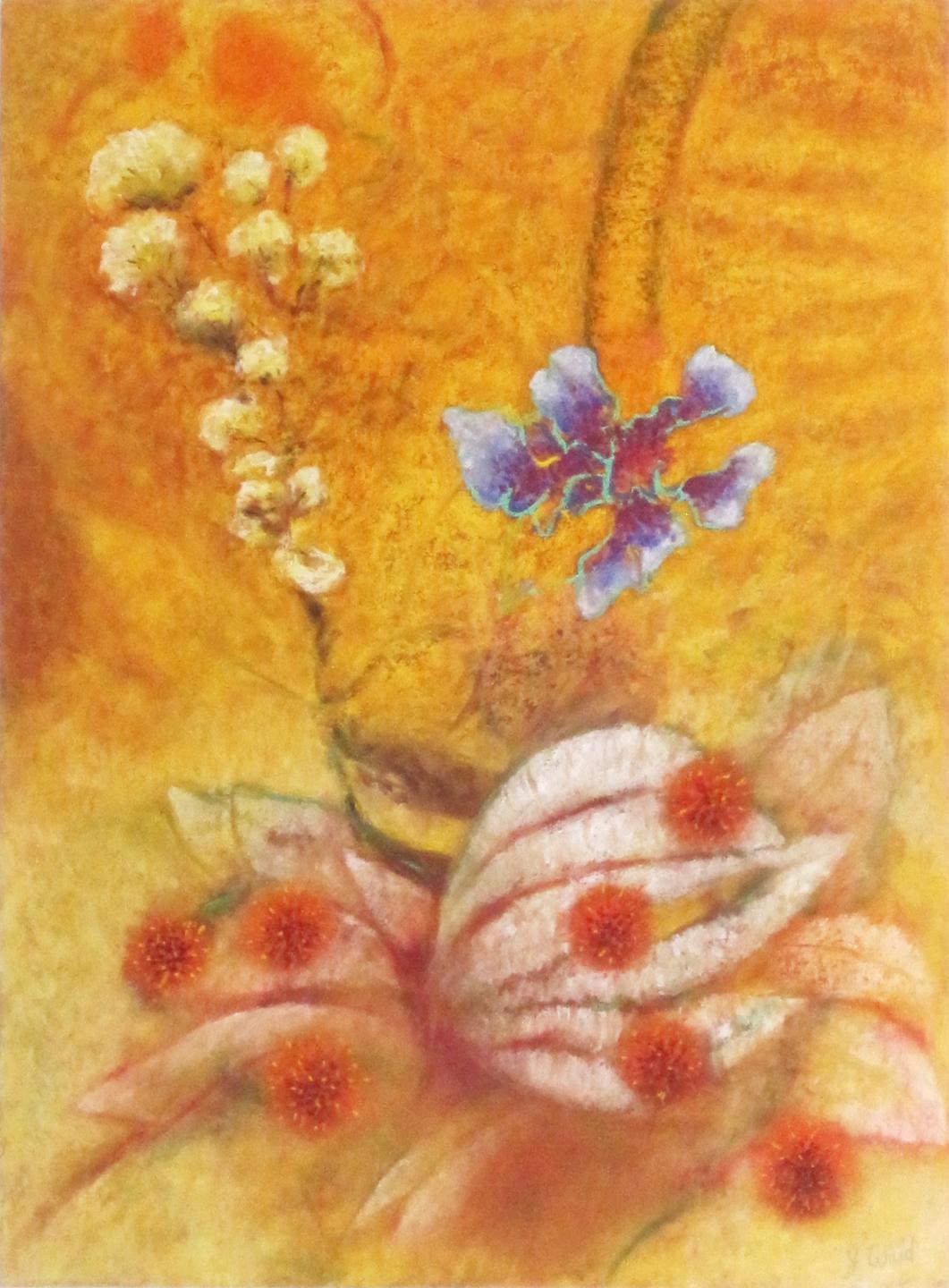 Jim Waid Landscape Painting - Landscape painting, yellow, "Persian Berry, " nature, flowers, sunlight