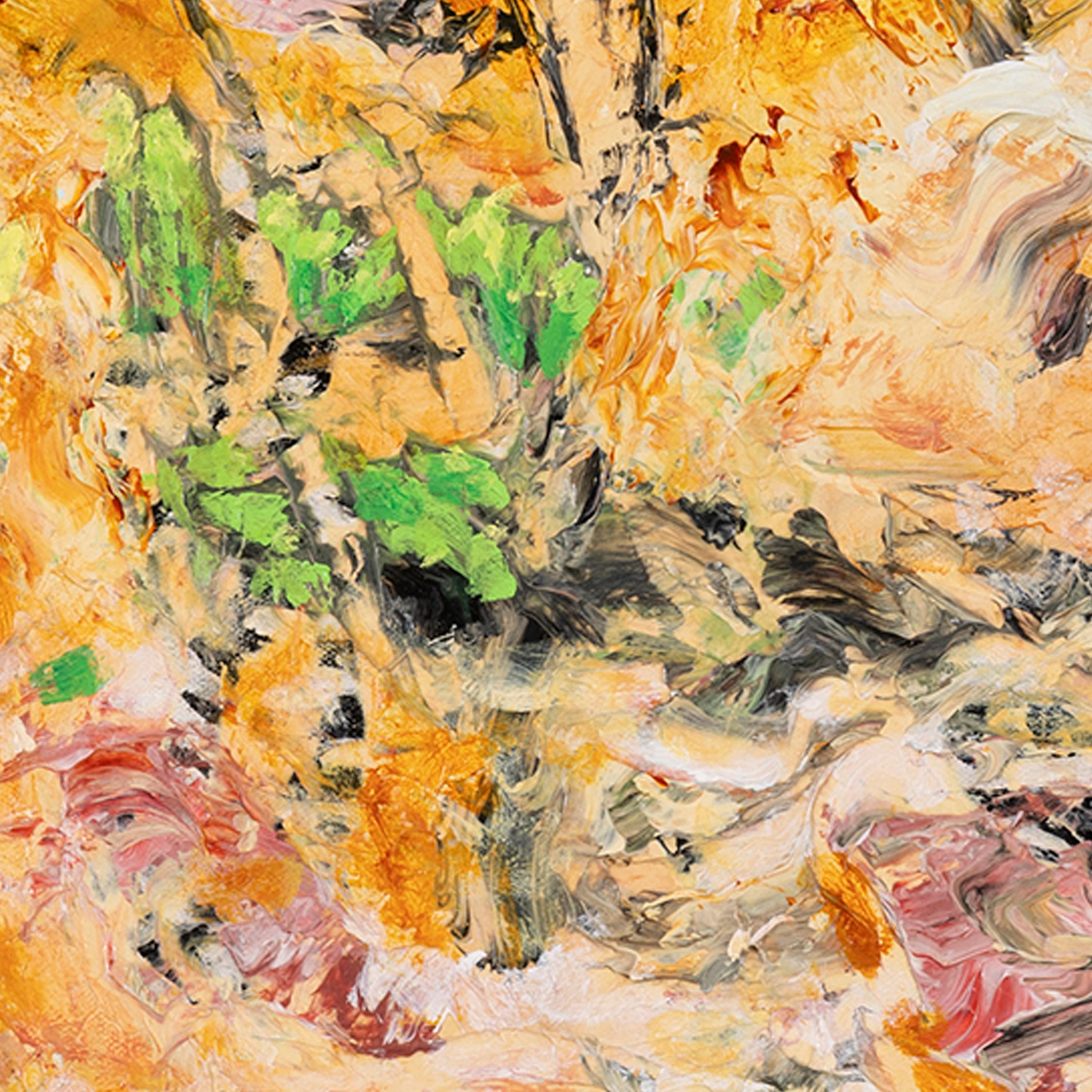 acrílico sobre lienzo 
b. 1942, Elgin, OK

Jim Waid crea mundos abstractos saturados de color, cubiertos de marcas, llenos de ritmo y movimiento, e intrincadamente texturizados.  Sus lienzos apenas contienen el paisaje pintado sobre ellos;