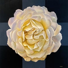 "Spirito nascosto" - pittura di rose, natura morta, realismo botanico, bianco
