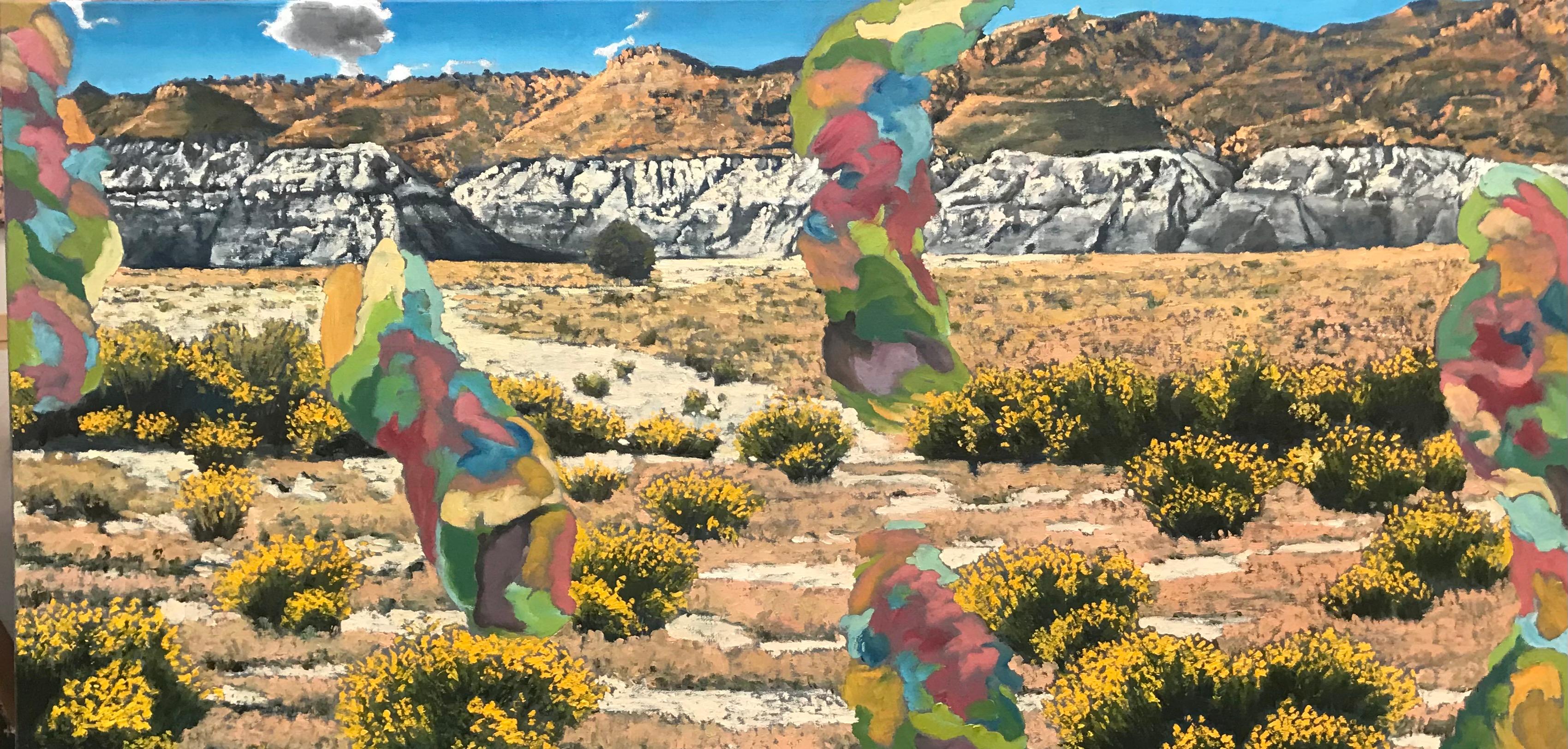 Landscape Painting Jim Woodson - Peinture à l'huile colorée du désert