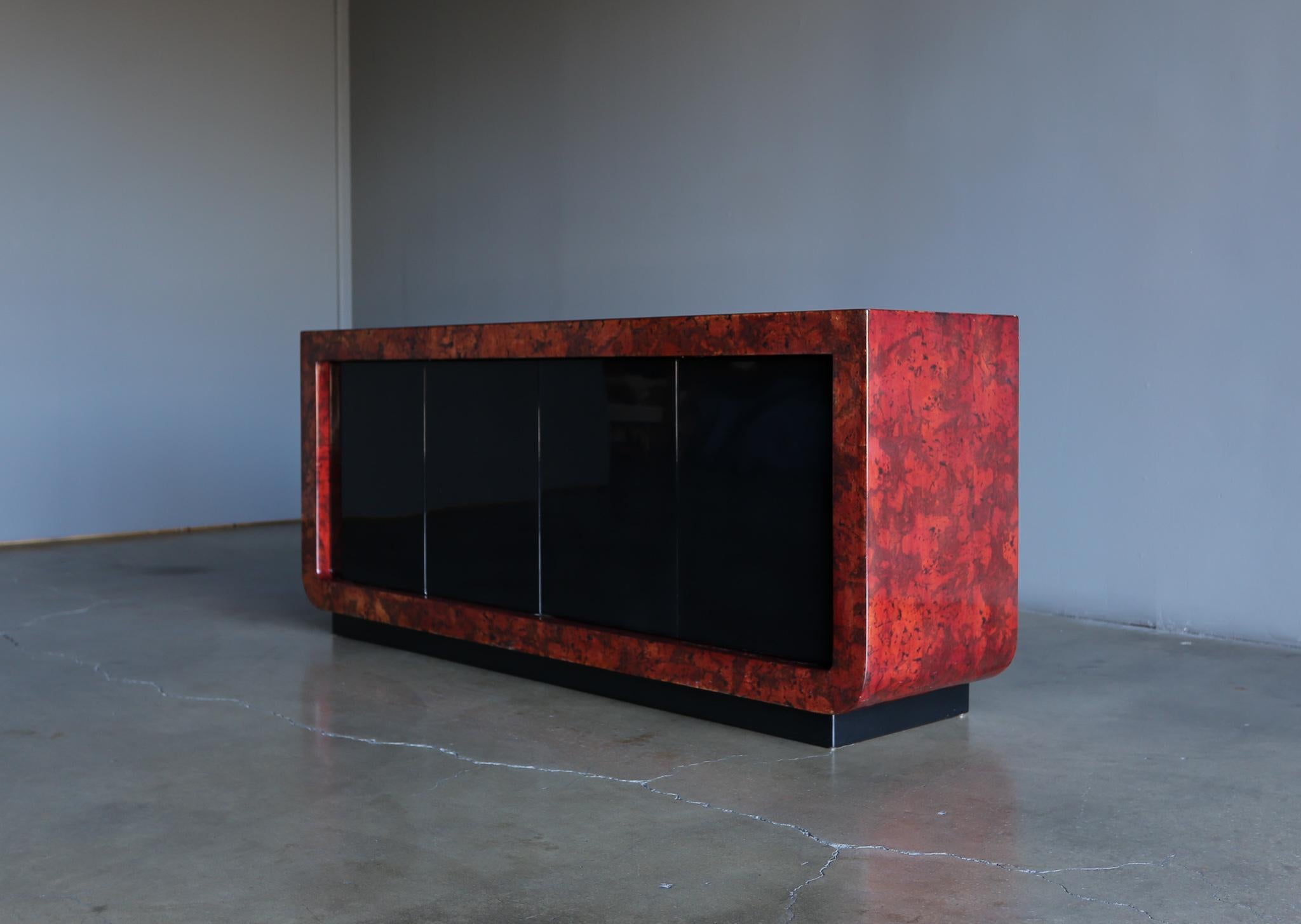 Jimeco ltda Red Stained & Lacquered Cork credenza, Columbia. circa 1990.