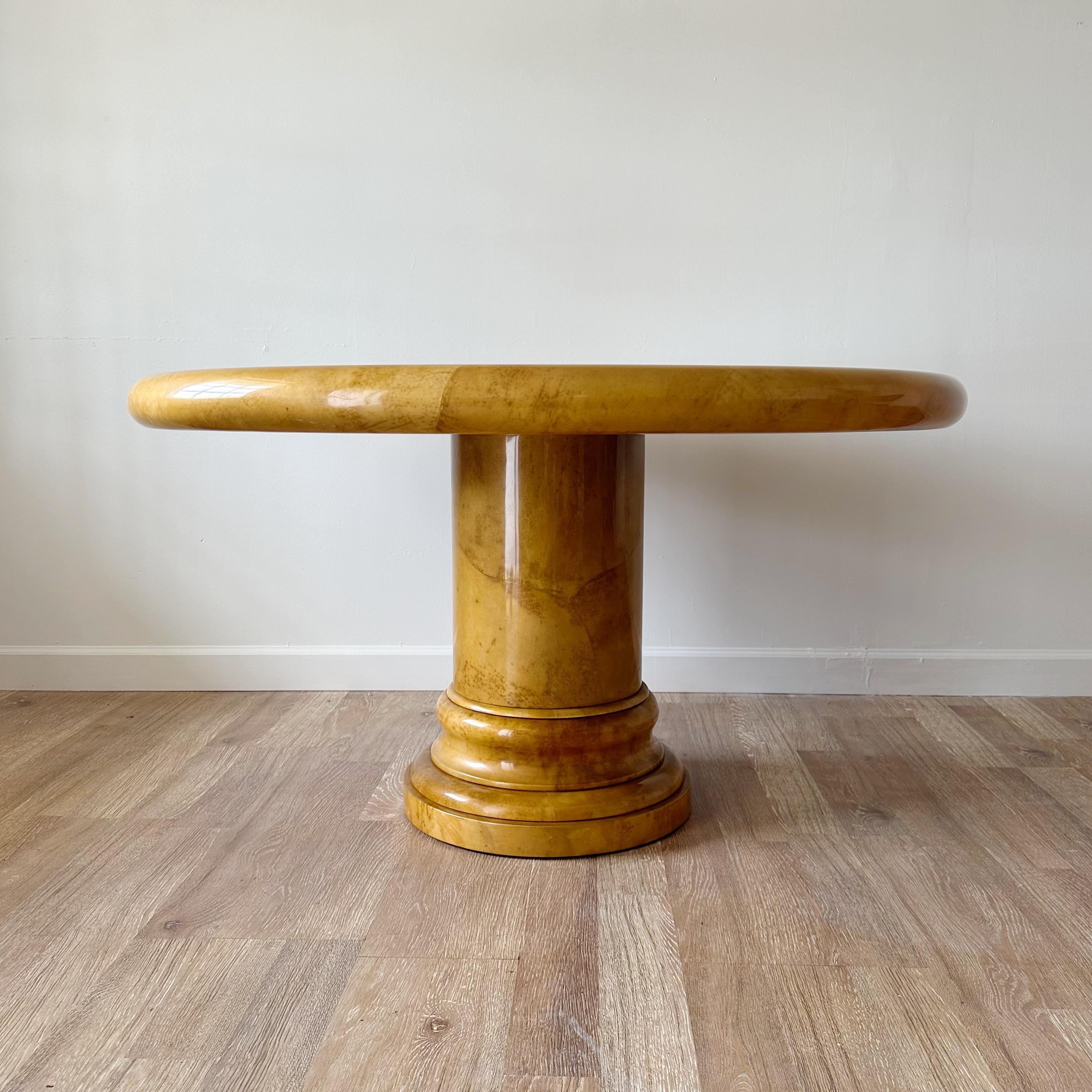 Mid-Century Modern Jimeco Ltda Parchment Pedestal Center Table 1980's For Sale