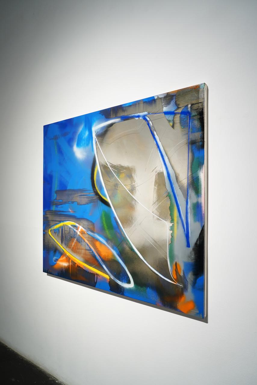 Inside Out - Silver Abstract Painting by Jimi Gleason