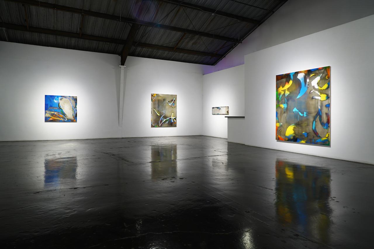 Jimi Gleason has spent his career exploring the reflective possibilities of a painterly surface. “By using an iridescent surface coat, I have managed to create visual spaces that respond to both the play of light and the location of the viewer,” he