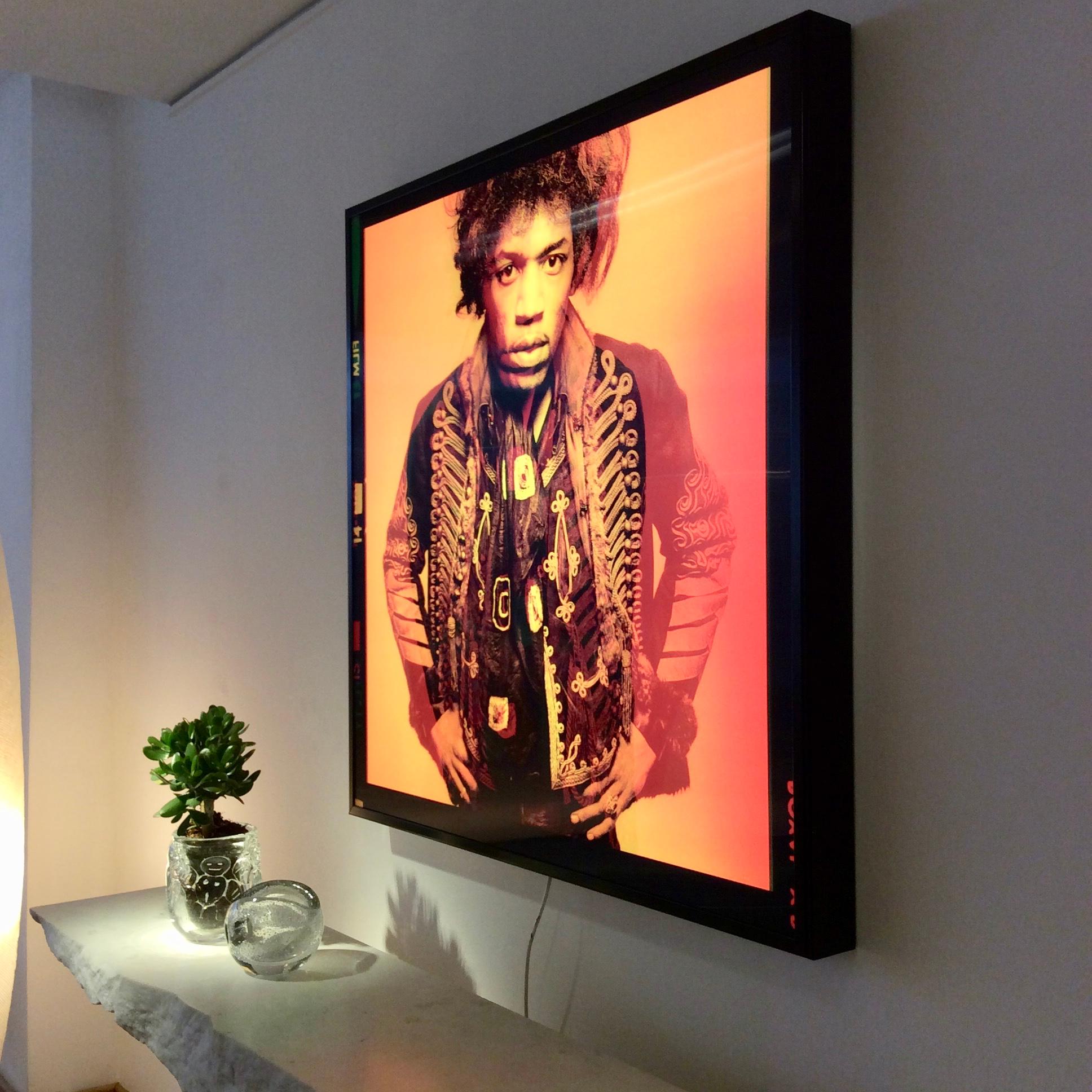 Limited edition (5 examples) LED lightbox of three photographs of Jimi Hendrix taken by Gered Mankowitz in 1967. The three images (with red, yellow and green colors)
melt into the next as you move in front of it - a dynamic and engaging