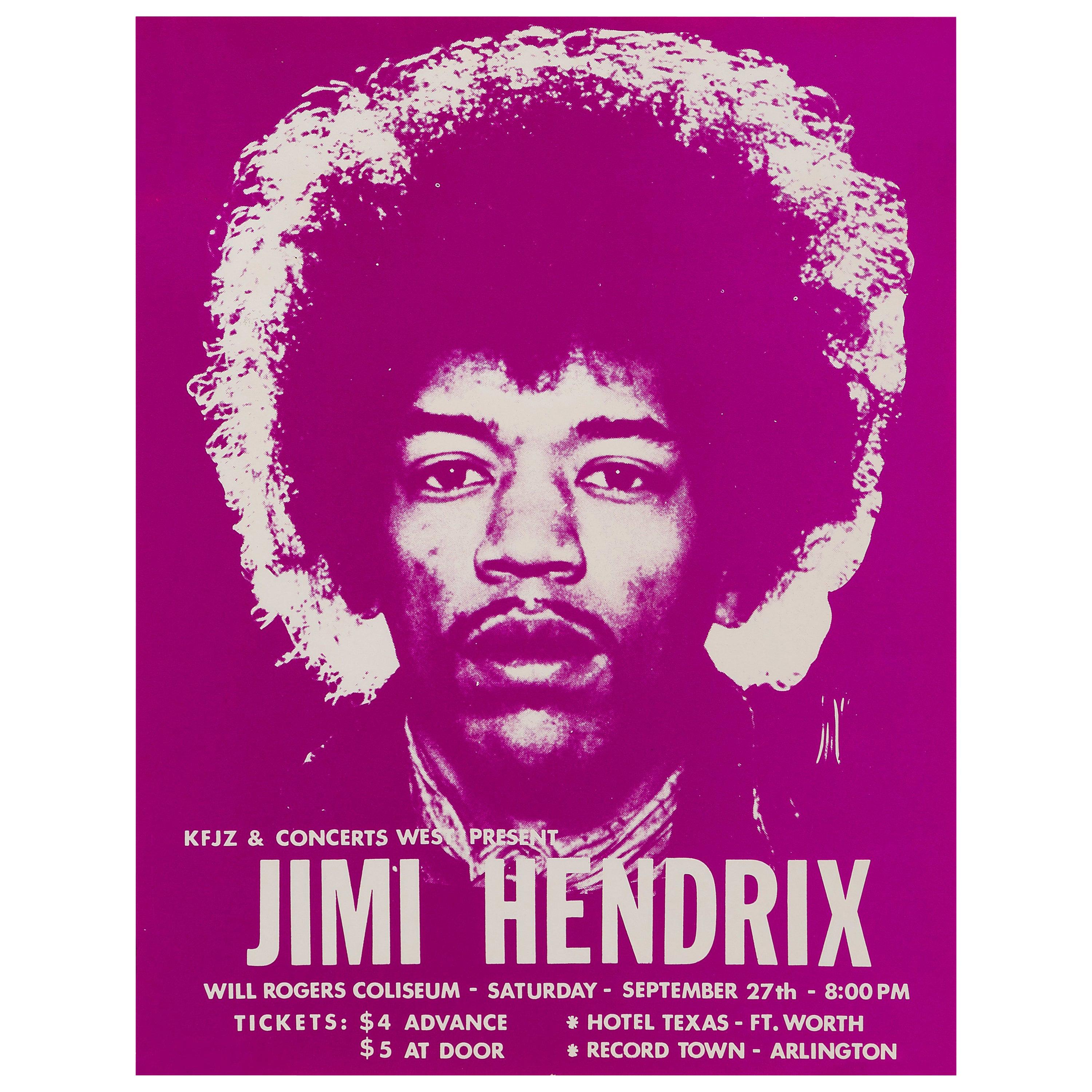 Jimi Hendrix Original Vintage Concert Handbill Poster, Ft. Worth, Texas, 1969