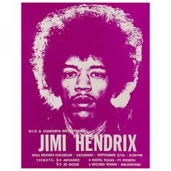 Jimi Hendrix Original Retro Concert Handbill Poster, Ft. Worth, Texas, 1969