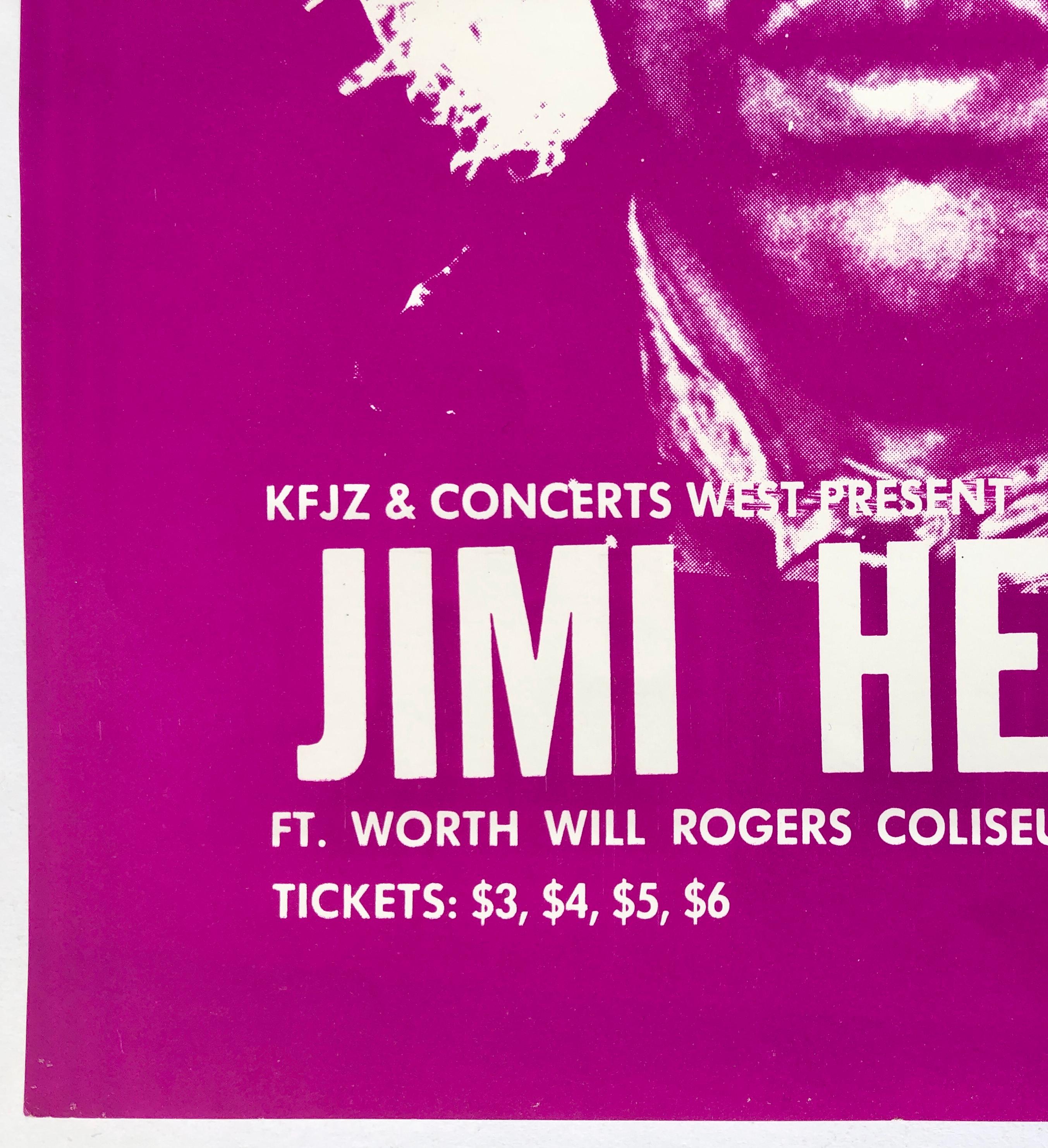 Post-Modern Jimi Hendrix Original Vintage Concert Handbill Poster, Ft. Worth, Texas, 1970