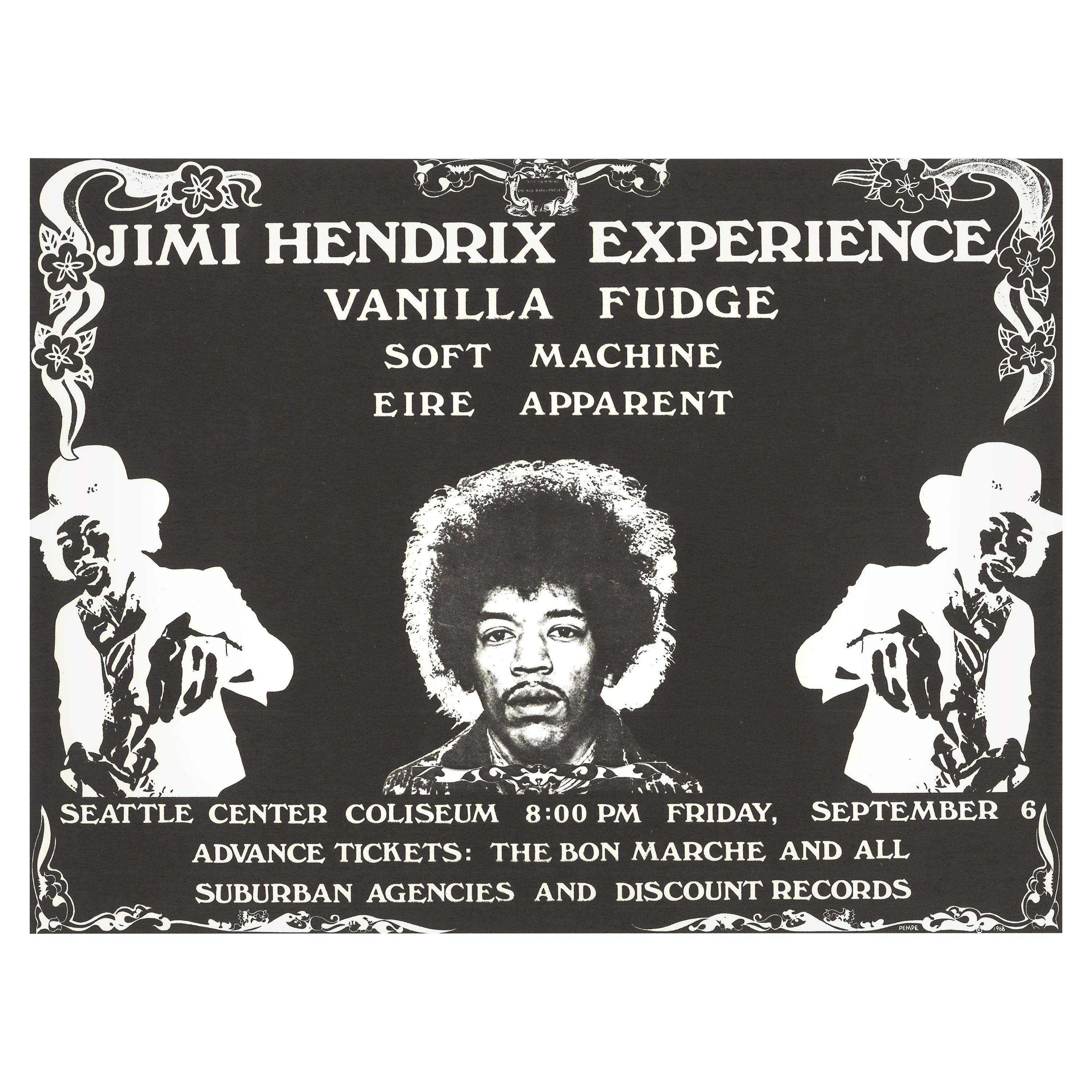 Jimi Hendrix Original Vintage Concert Handbill Poster, Seattle, 1968
