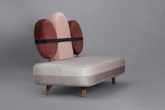 Jimi Sofa in Red, Pink and Grey Velvet and Upholstery