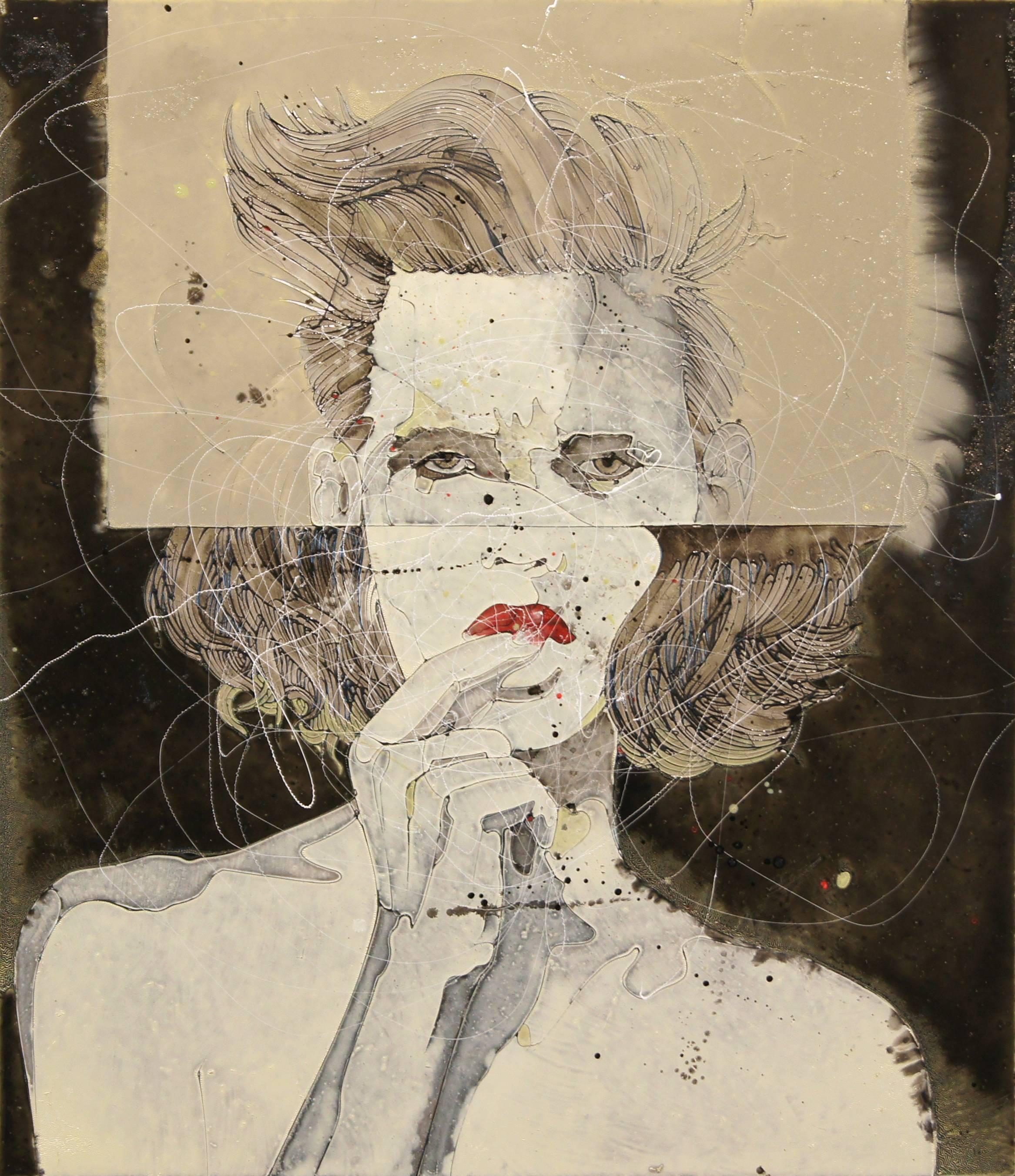 Jimmi Toro Portrait Painting - Drip-Painted Portrait Art 'Live High II' Man/Woman Artwork, Urban Expressionism