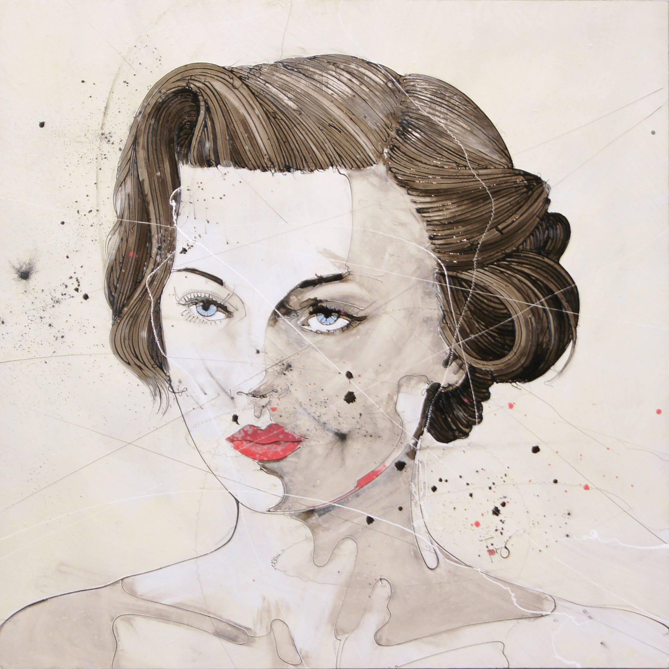 Jimmi Toro Figurative Painting - Sober  - Drip-Painted Abstract Feminine Art, Urban Expressionist Woman Portrait