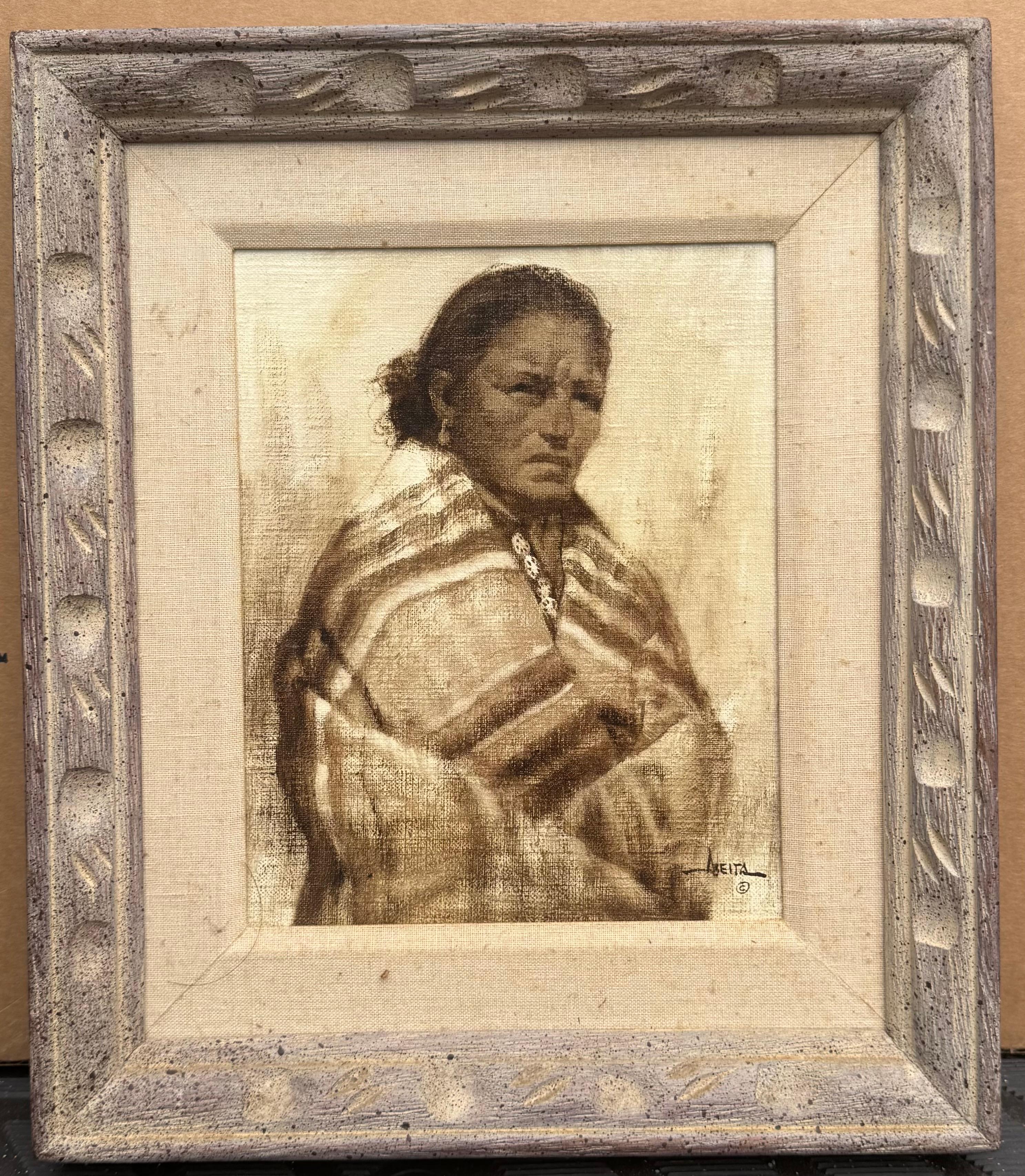Homme Amérindien Nouveau Mexique NAVAJO Réaliste Sud-Ouest Portrait Amérindien - Painting de Jimmy Abeita
