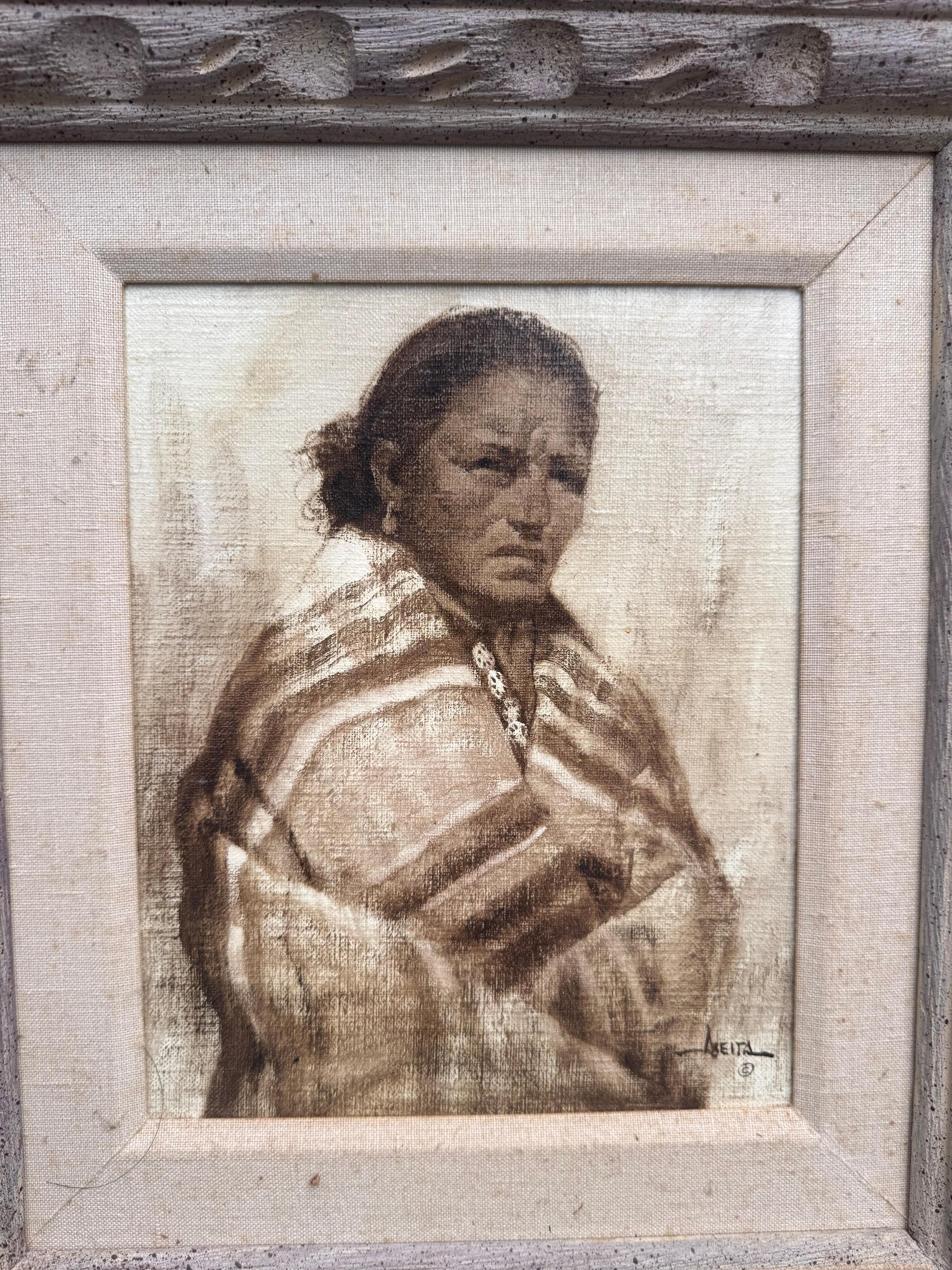 Homme Amérindien Nouveau Mexique NAVAJO Réaliste Sud-Ouest Portrait Amérindien - Beige Figurative Painting par Jimmy Abeita