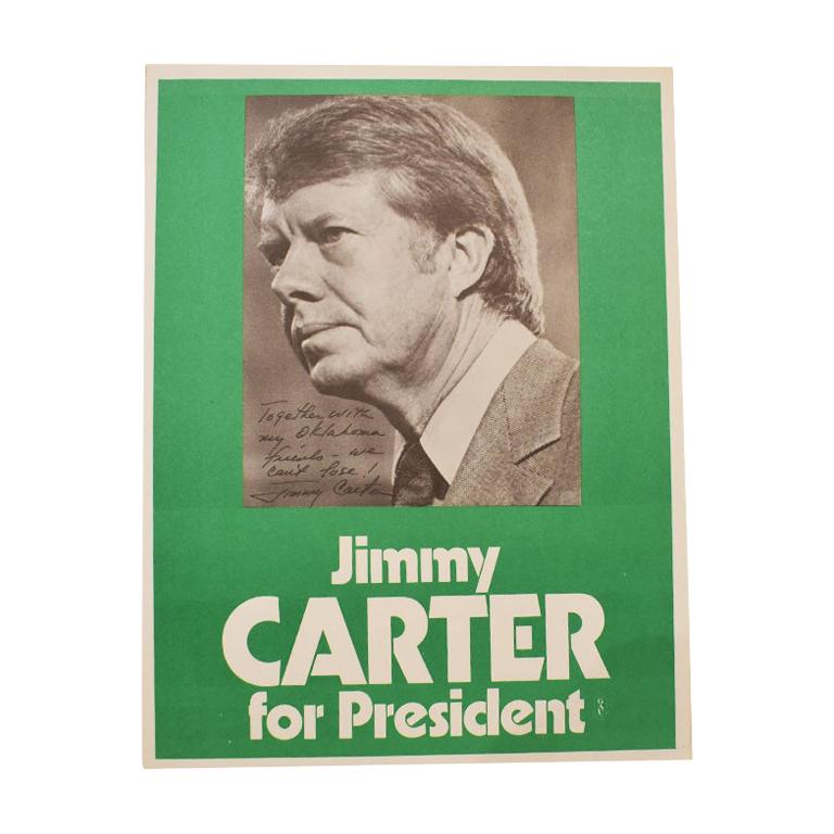 Jimmy Carter Political Flyer Print Copy in Green for Oklahoma Campaign