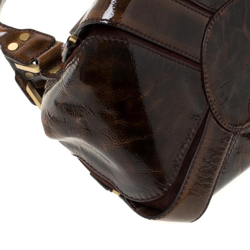 Jimmy Choco Brown Patent Leather and Suede Mahala Satchel 4