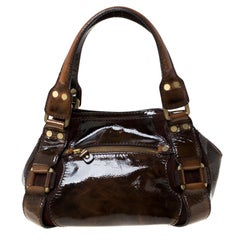 Jimmy Choco Brown Patent Leather and Suede Mahala Satchel