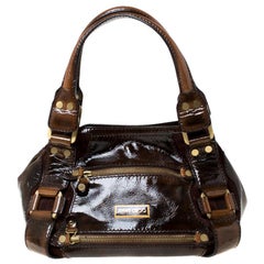 Jimmy Choco Brown Patent Leather and Suede Mahala Satchel