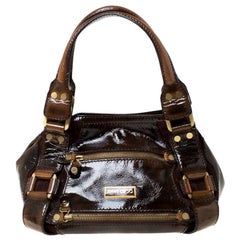 Jimmy Choco Braunes Lackleder und Wildleder Mahala Satchel