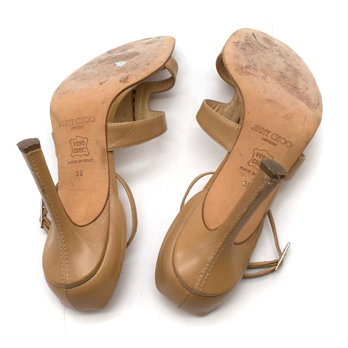 Women's Jimmy Choo 100mm Nude Leather Laced Sandals IT 39