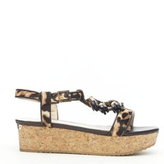 JIMMY CHOO 141nerine leopard leather black tassel cork platform sandals EU36