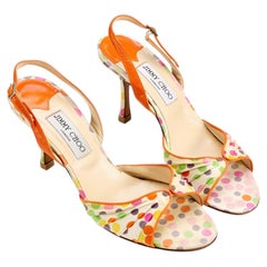 Escarpins à talon ouvert Jimmy Choo en soie à pois orange, années 2000