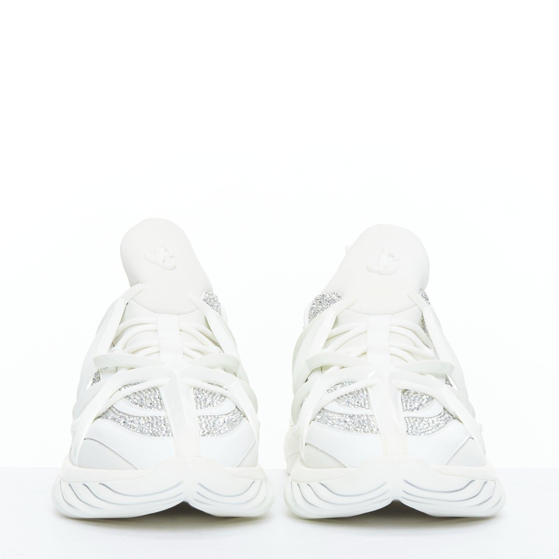 Gray JIMMY CHOO 2024 Cosmos white crystal round toe lace up sneakers EU39 For Sale