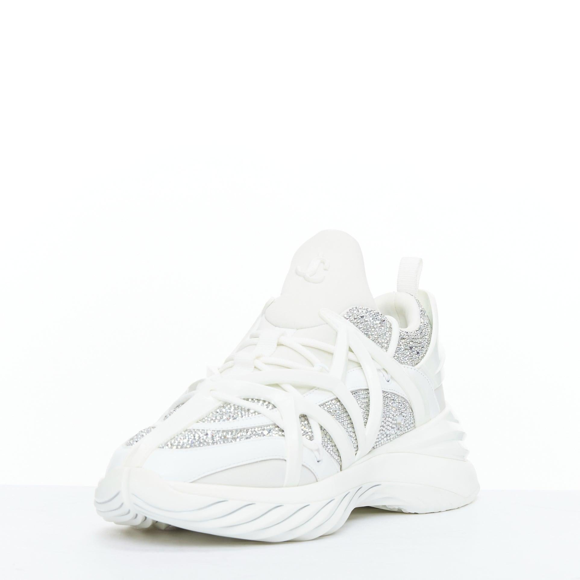 JIMMY CHOO 2024 Cosmos white crystal round toe lace up sneakers EU39 In Excellent Condition For Sale In Hong Kong, NT