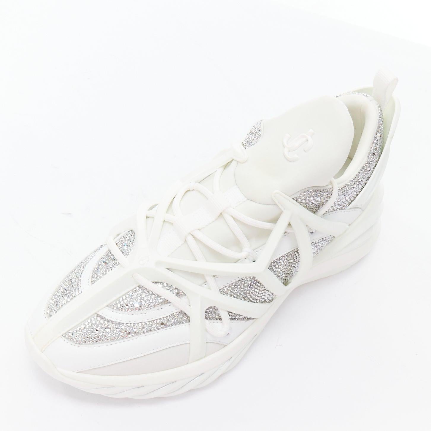JIMMY CHOO 2024 Cosmos white crystal round toe lace up sneakers EU39 For Sale 2