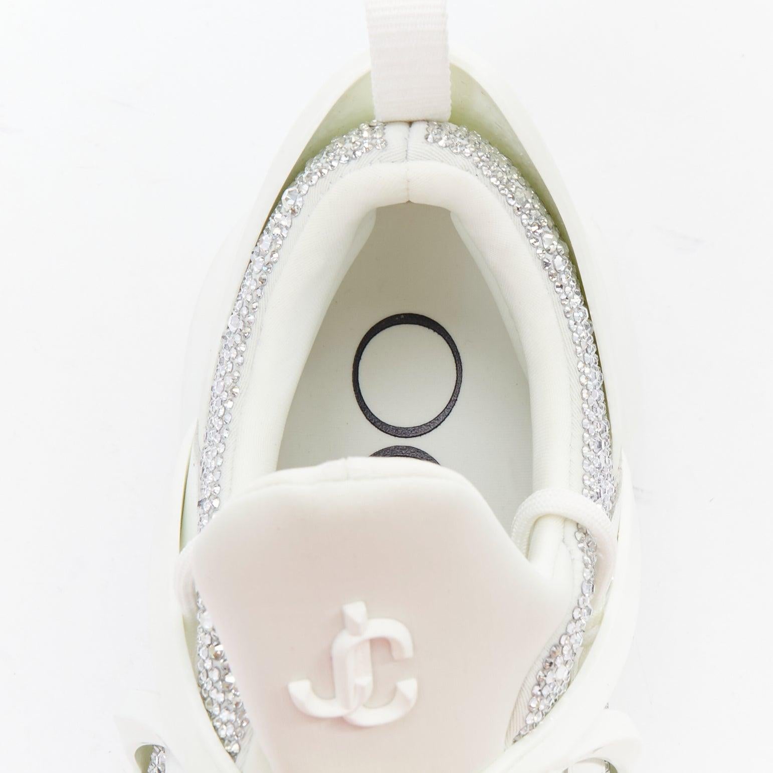 JIMMY CHOO 2024 Cosmos white crystal round toe lace up sneakers EU39 For Sale 3