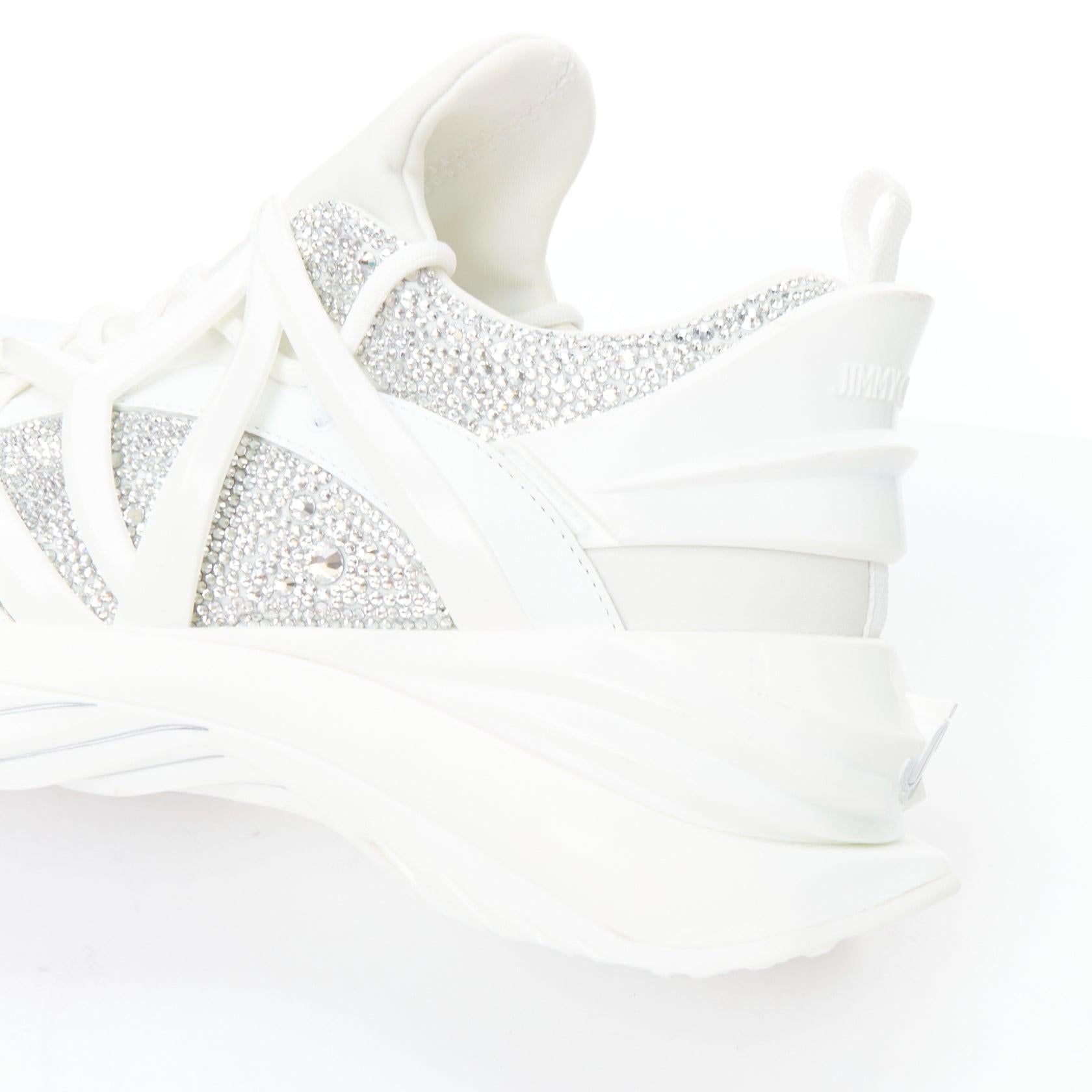 JIMMY CHOO 2024 Cosmos white crystal round toe lace up sneakers EU39 For Sale 4