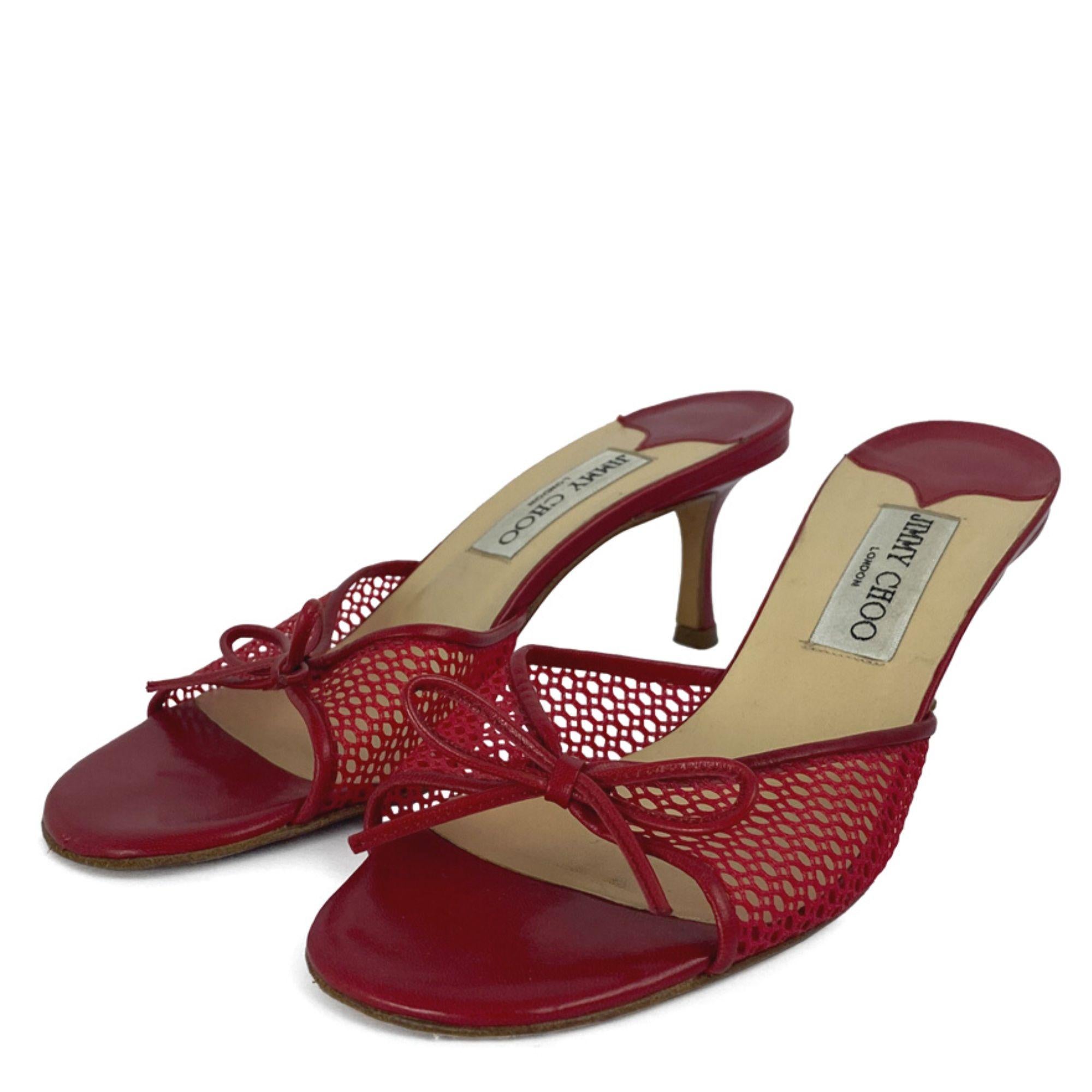 Jimmy Choo red leather mesh slip on kitten heels. In excellent condition.

Material: Leather

Size: US 6.5

EU 37.5

Heel: 6cm

Condition

Overall Condition: excellent 

Interior Condition: excellent 

Exterior Condition: excellent 

Extras

N/A