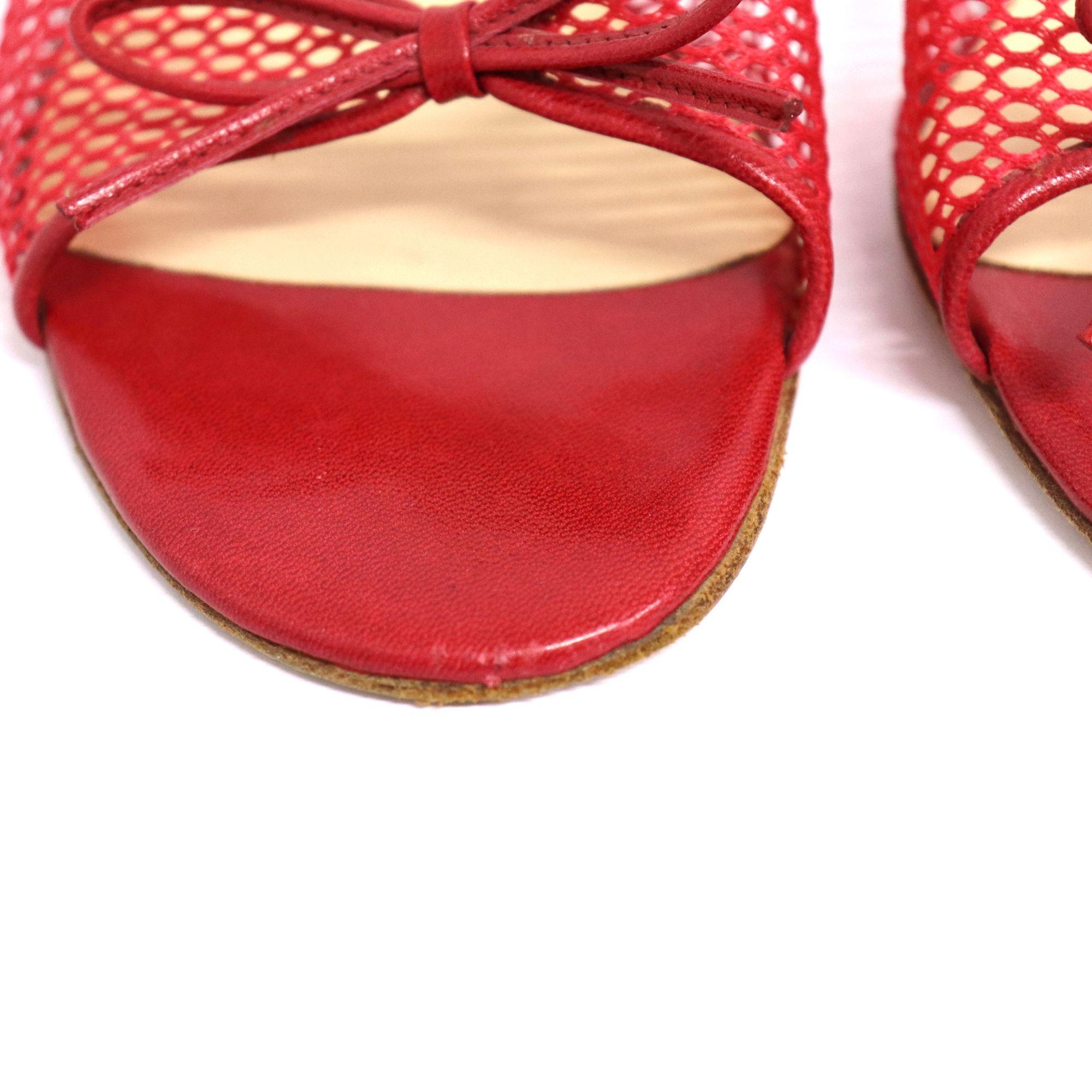 Women's Jimmy Choo-37.5-Red Leather Mesh Kitten Heels For Sale