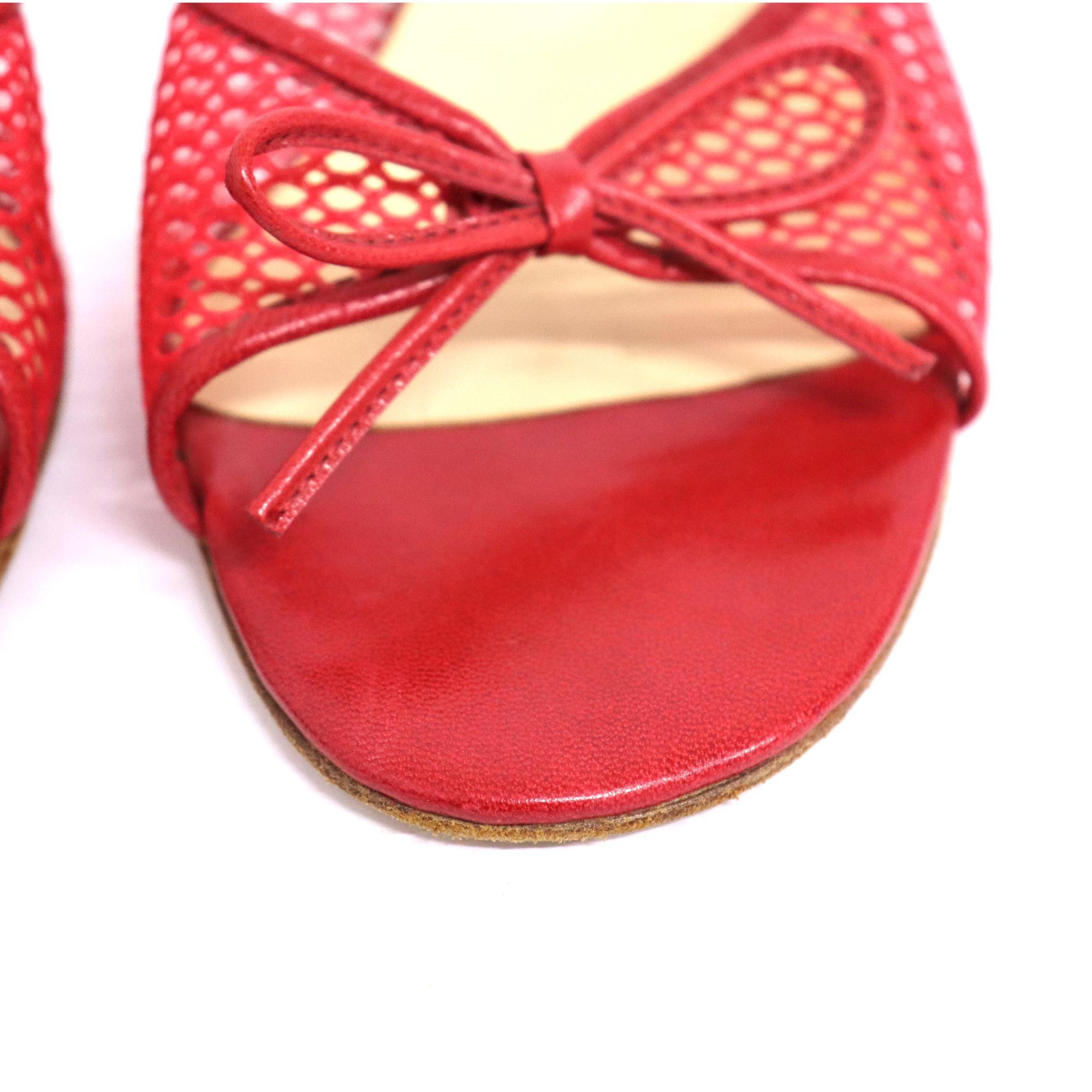 Jimmy Choo-37.5-Red Leather Mesh Kitten Heels For Sale 1