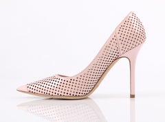JIMMY CHOO "Abel" Blush Pink Perforated Patent Leather Pointed Toe Pumps