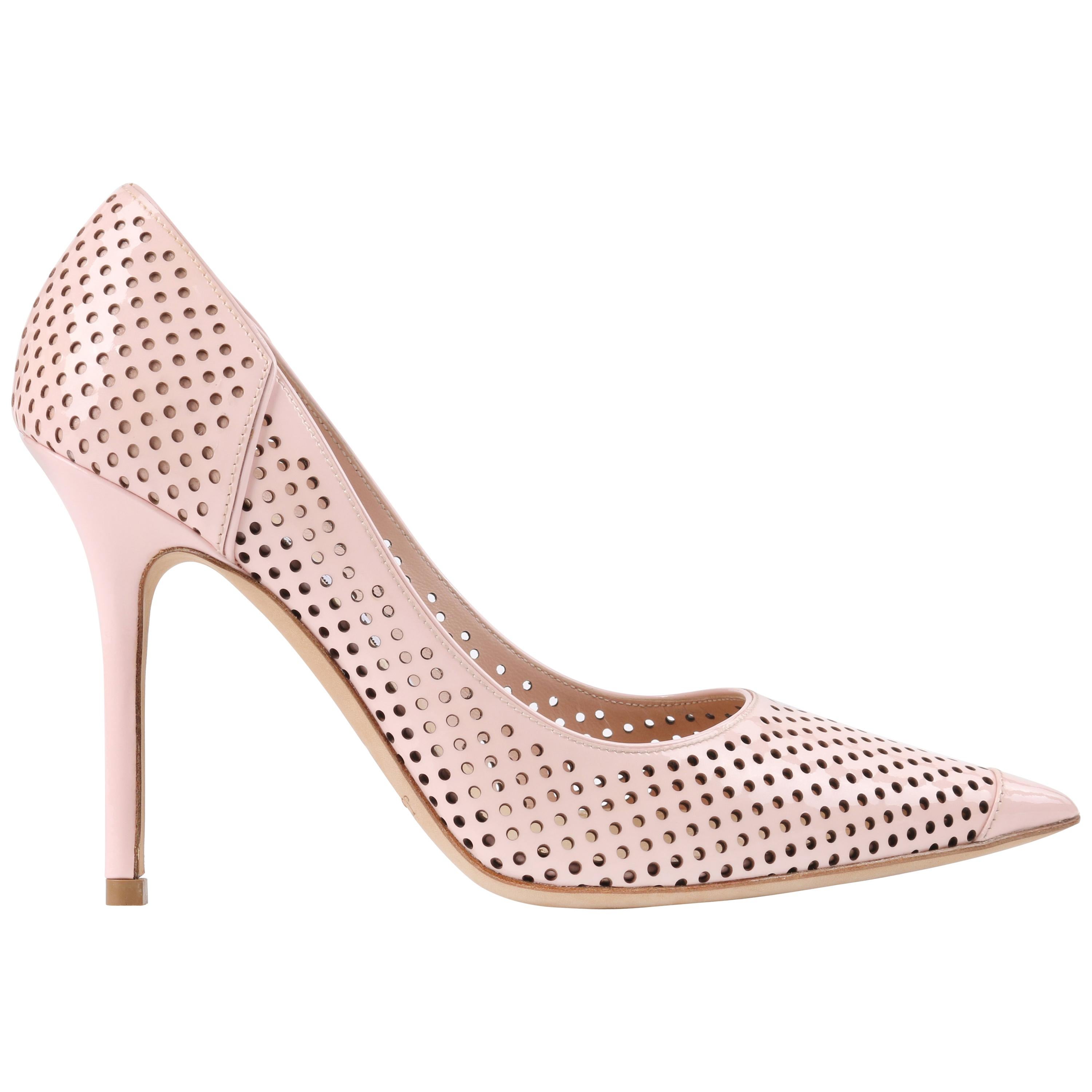 JIMMY CHOO "Abel" Blush Pink Perforated Patent Leather Pointed Toe Pumps