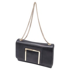 Jimmy Choo Alba Snakeskin-Trimmed Shoulder Bag in Black Leather