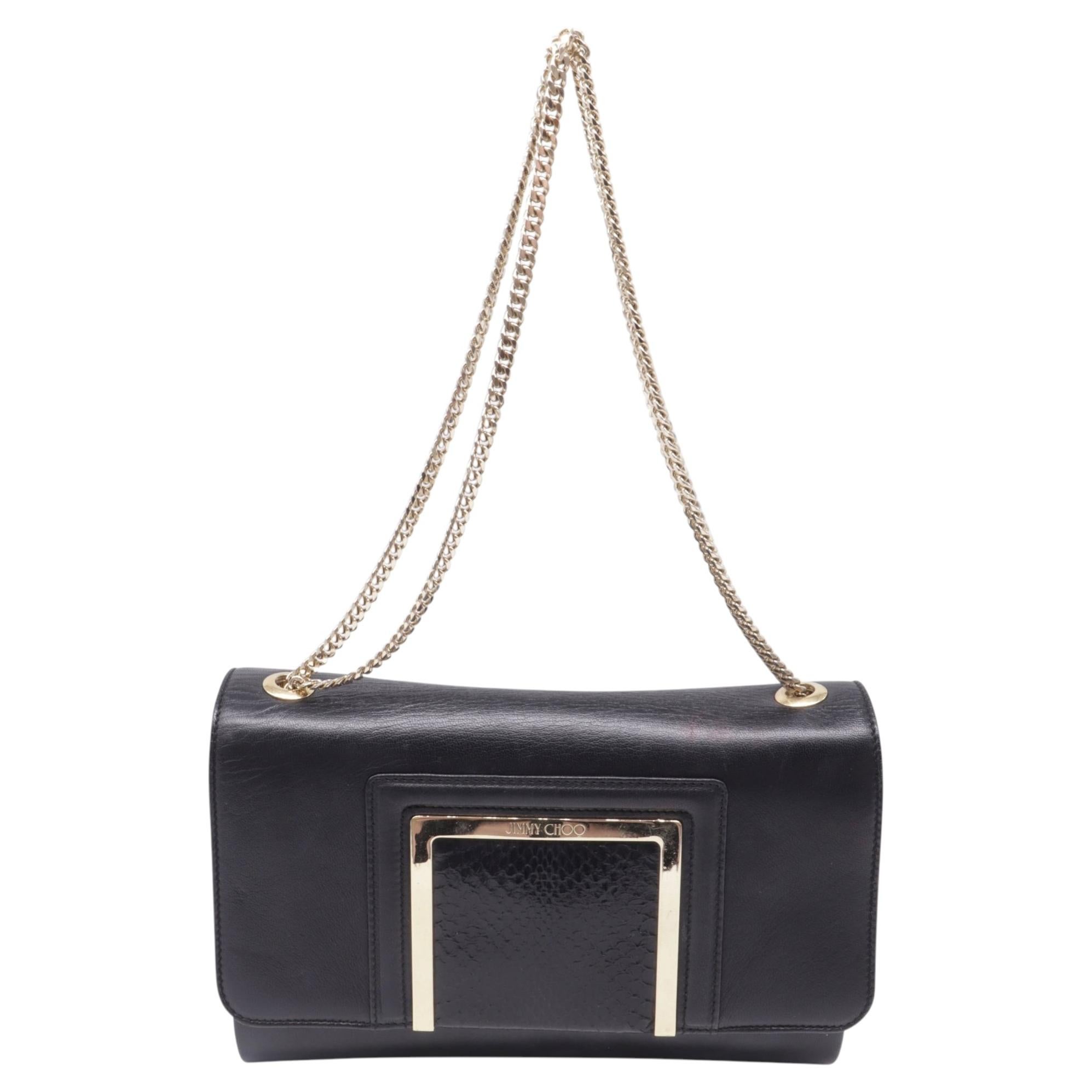 Bolso de hombro Jimmy Choo Alba con ribetes de piel de serpiente, en piel negra en venta