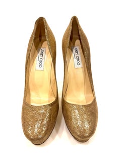 Jimmy Choo Alex Glitter Gold Platform Heel  Size 38.5