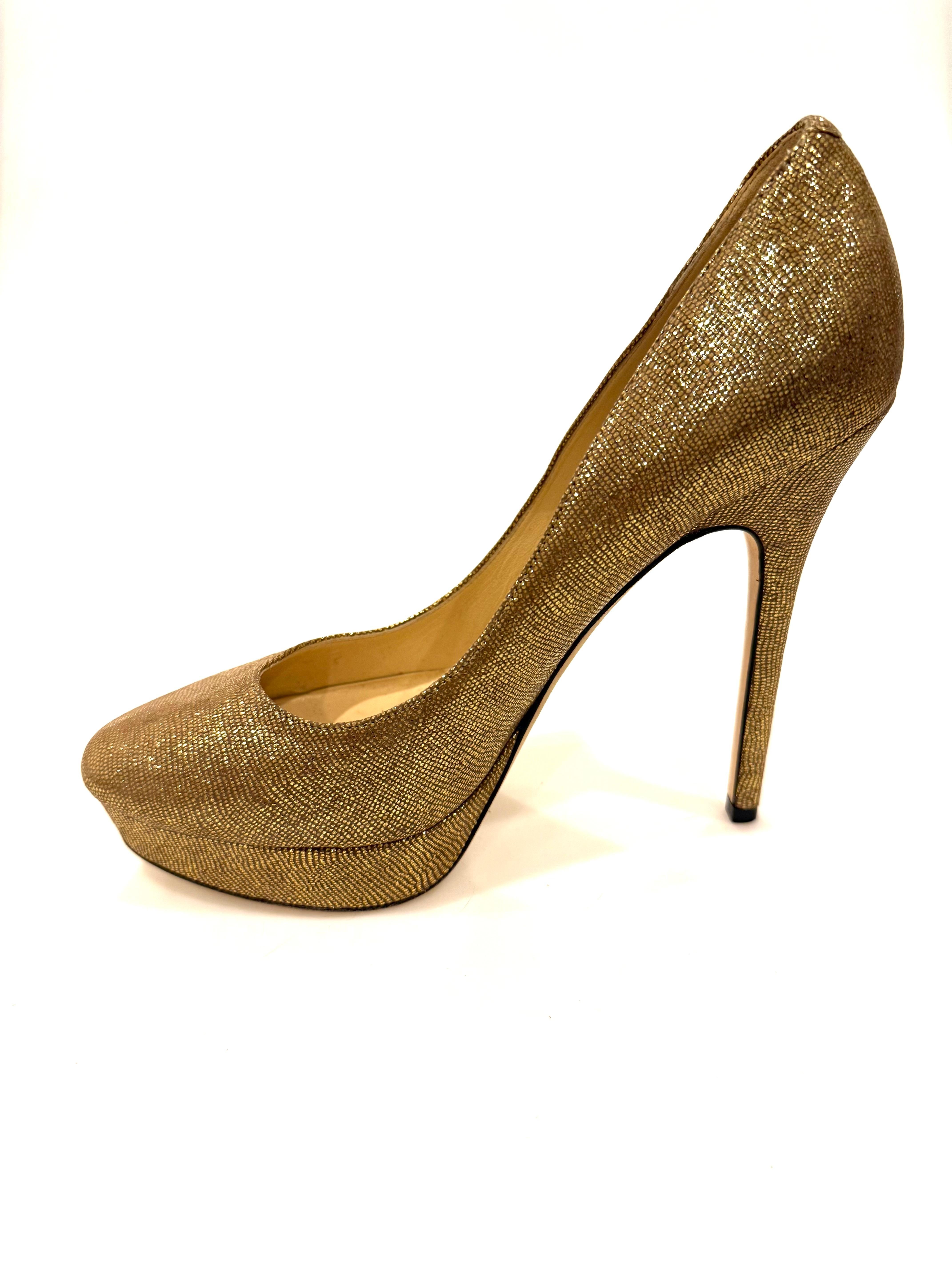Tacón de plataforma dorado con purpurina Alex de Jimmy Choo  Talla 38.5 en venta 1