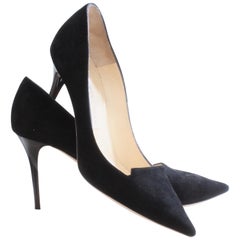Jimmy Choo Alia Black Suede Stiletto Pumps IT 38, 3.5-Inch Heel, Boxed