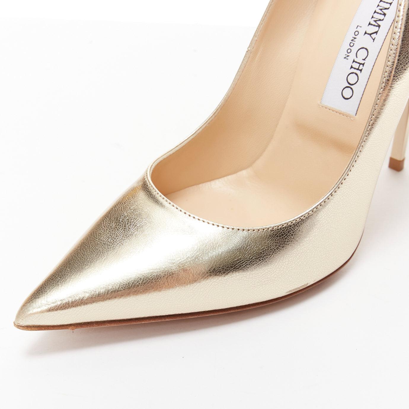 JIMMY CHOO Anouk gold metallic leather classic pointy toe stiletto pumps EU39 For Sale 6