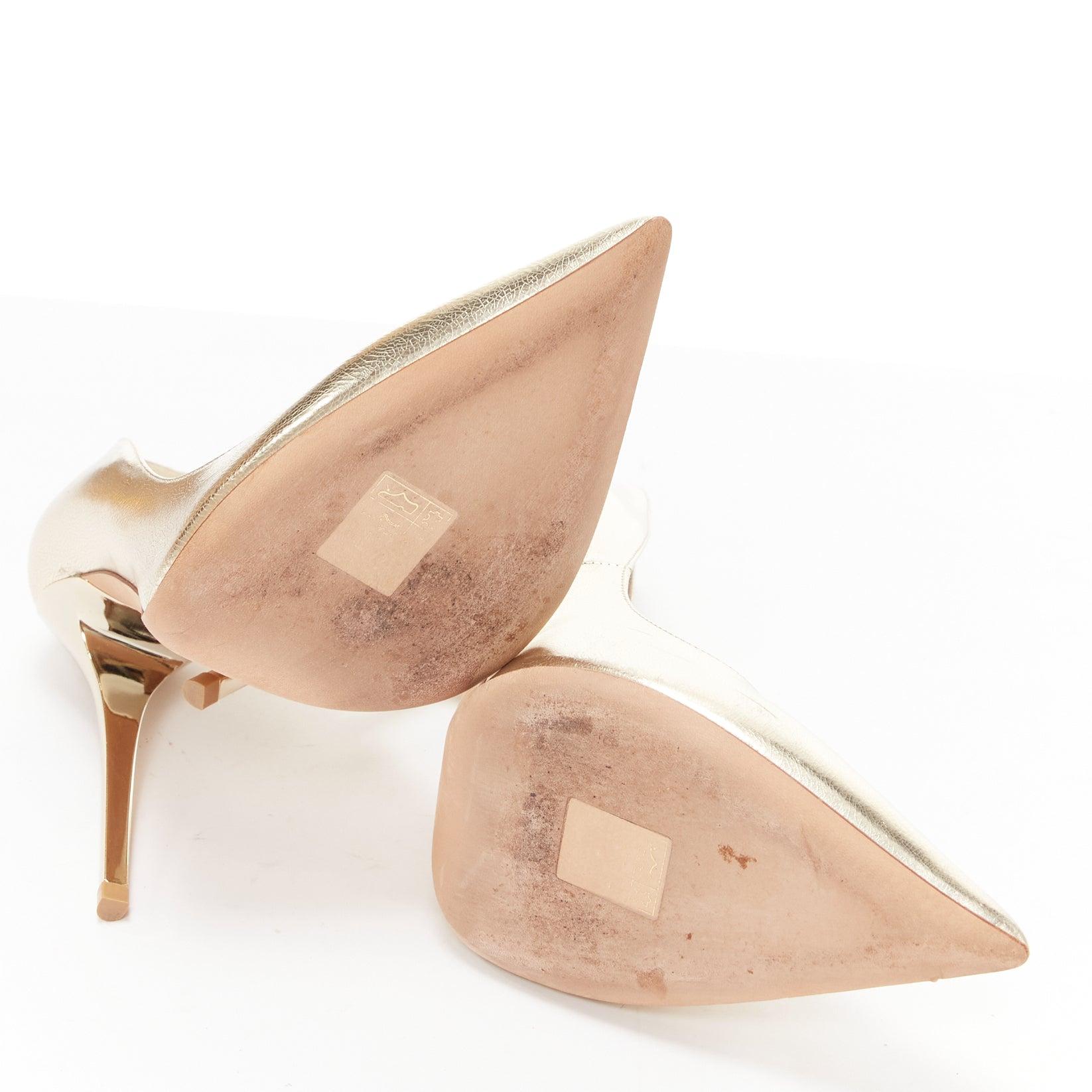 JIMMY CHOO Anouk gold metallic leather classic pointy toe stiletto pumps EU39 6