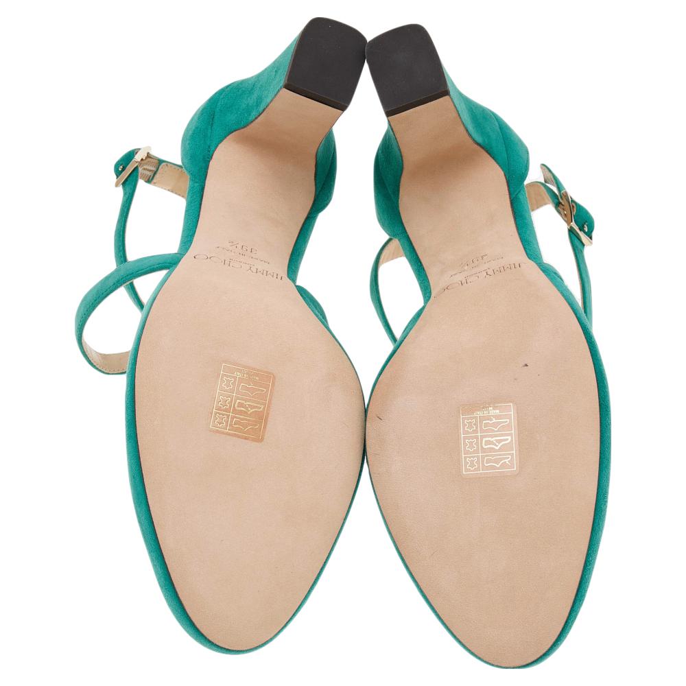 Jimmy Choo Aqua Blue Suede Cleo 85 Sandals Size 39.5 In New Condition In Dubai, Al Qouz 2