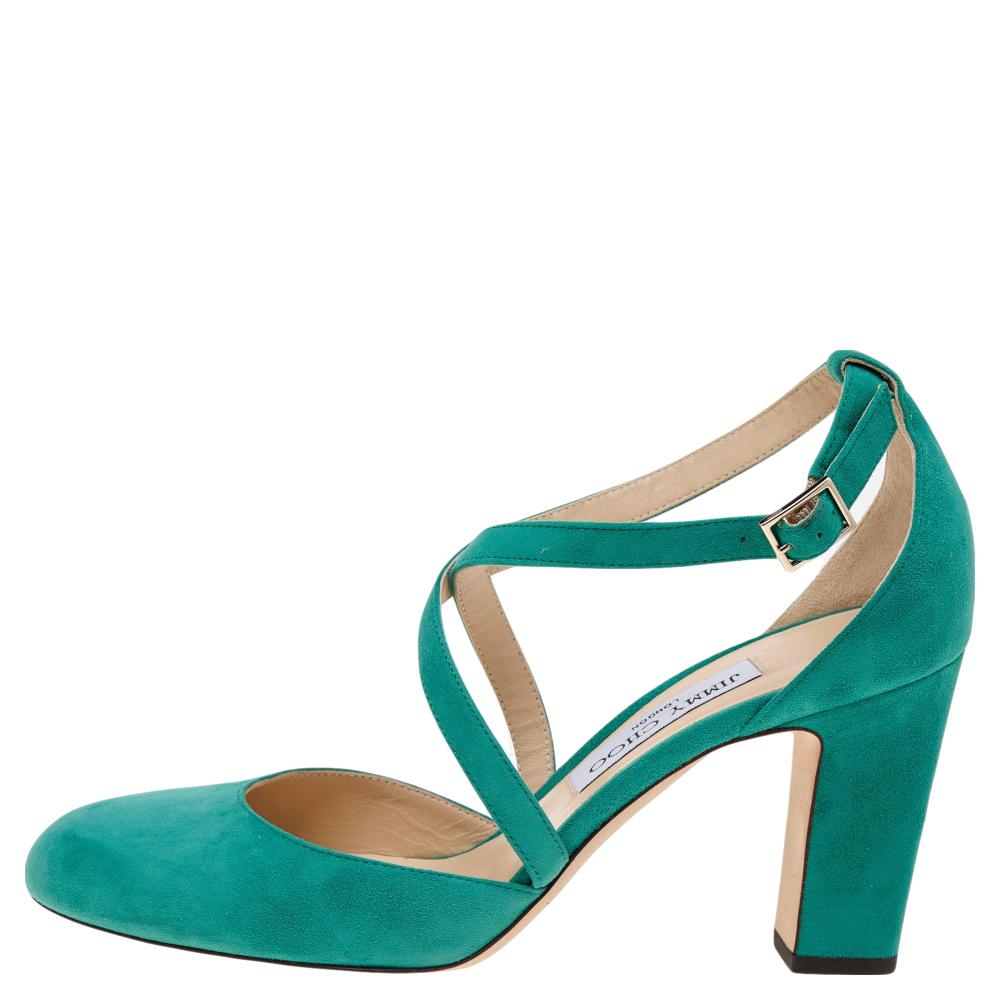 Women's Jimmy Choo Aqua Blue Suede Cleo 85 Sandals Size 39.5
