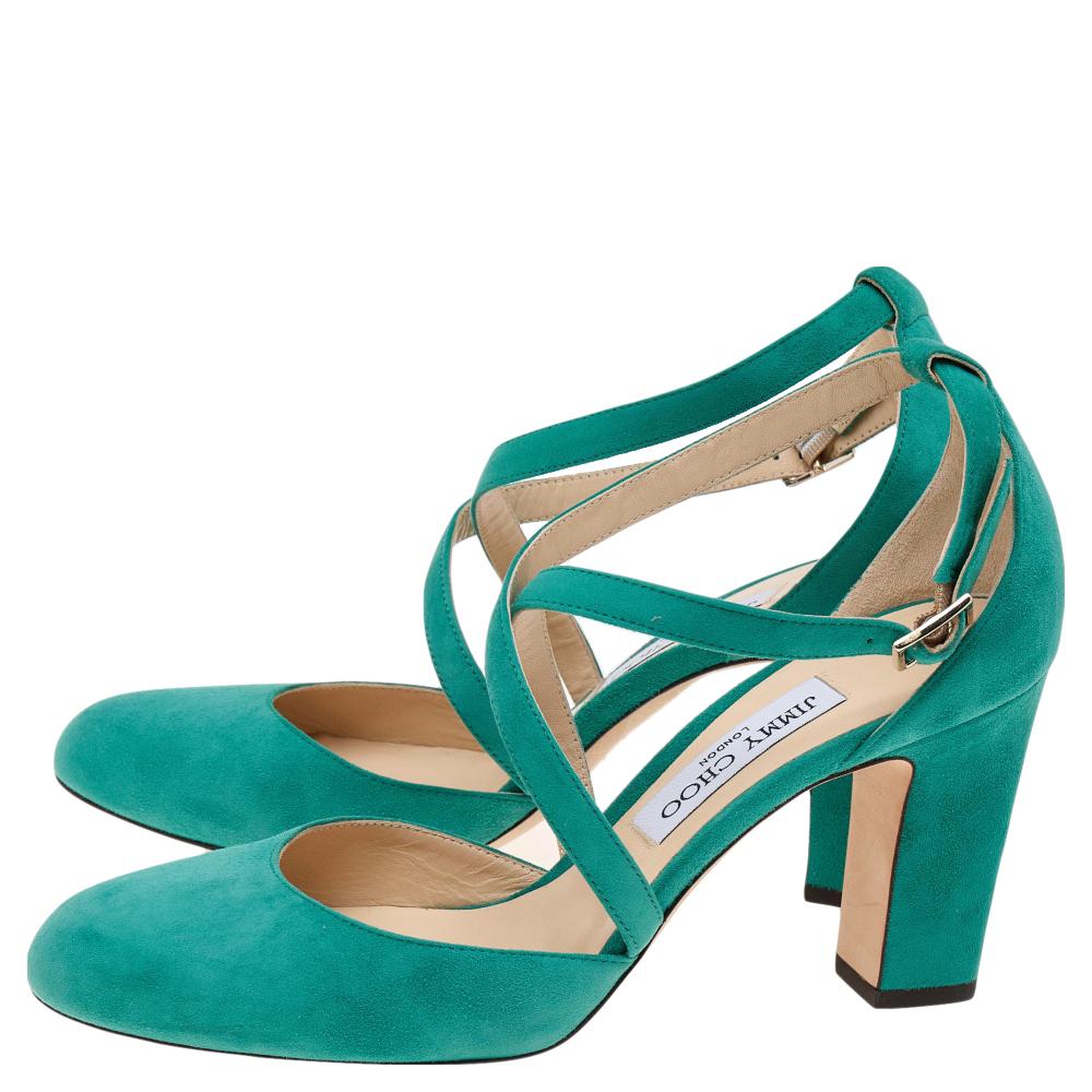 Jimmy Choo Aqua Blue Suede Cleo 85 Sandals Size 39.5 2