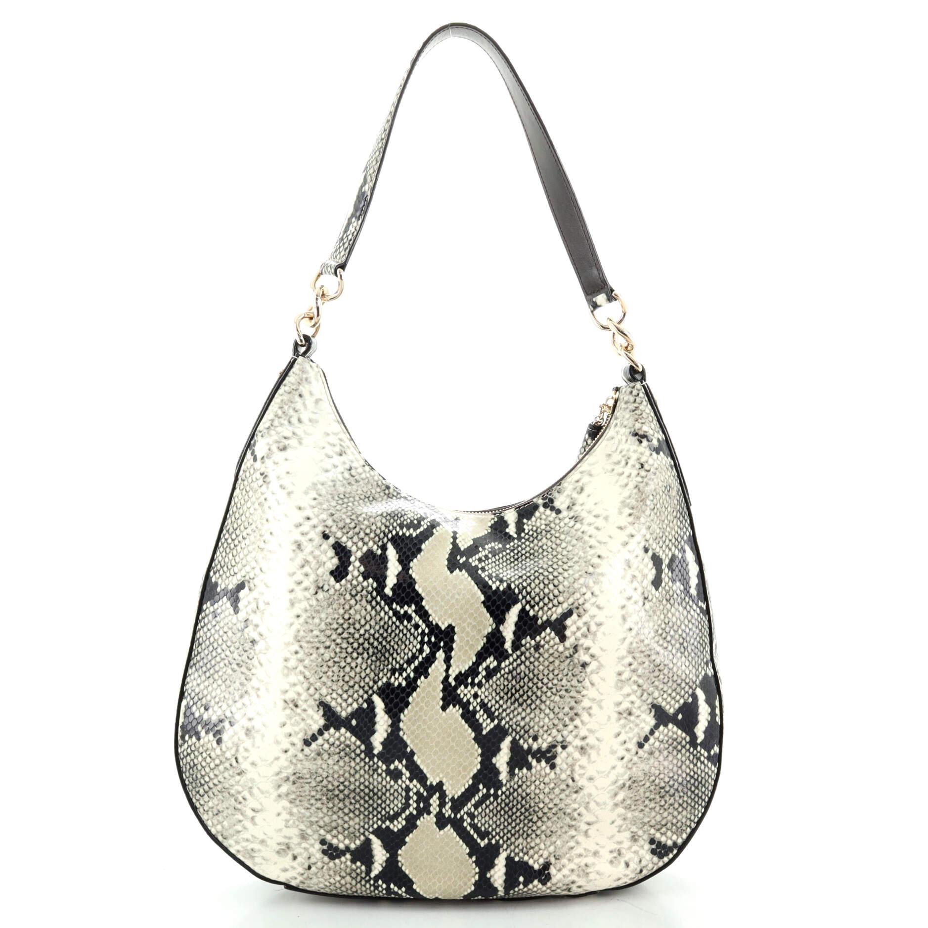 Jimmy Choo Athini Zip Hobo Snakeskin Embossed Leather Medium In Good Condition In NY, NY