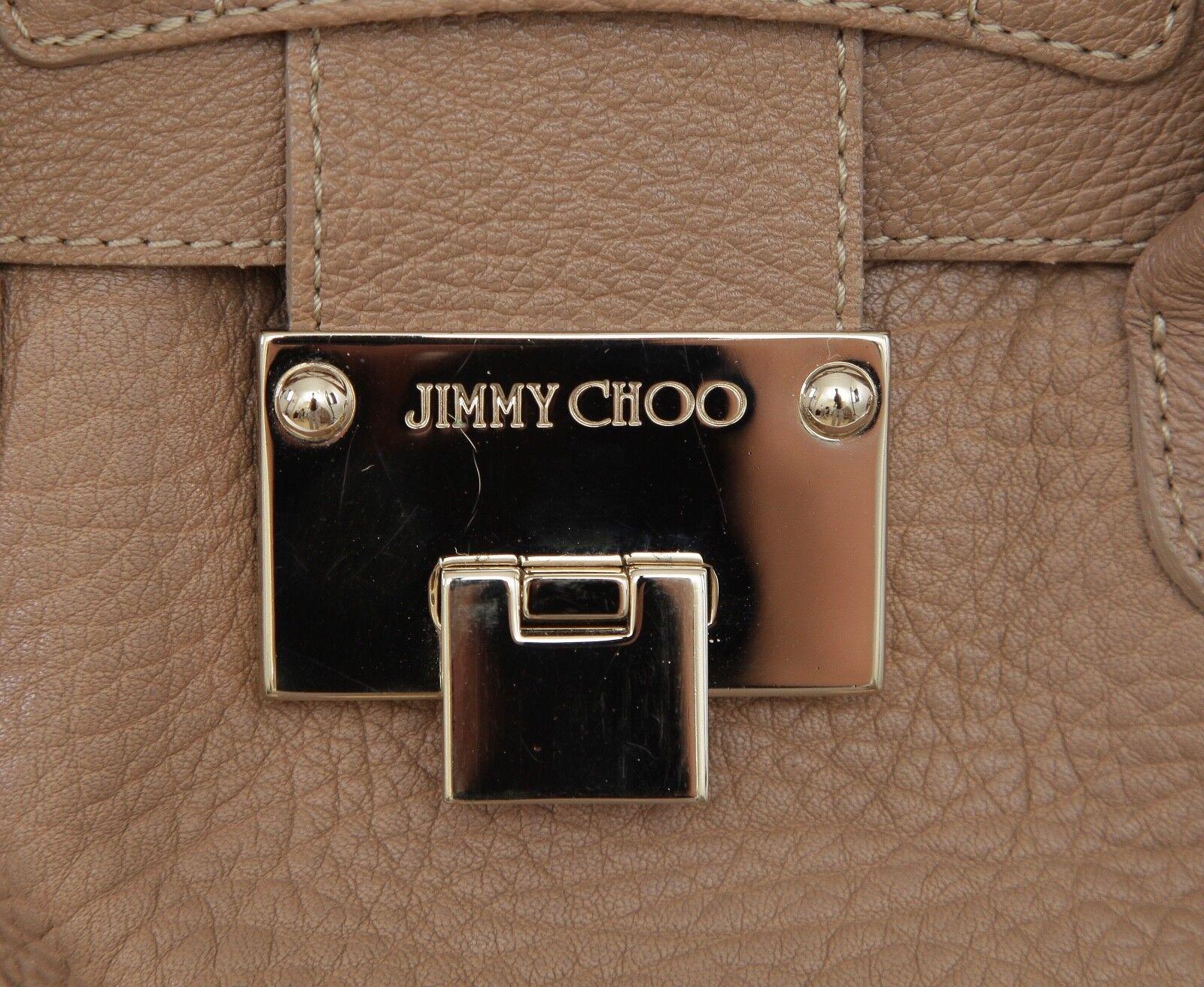 JIMMY CHOO Bag Tan Leather Large ROSABEL Satchel Tote Shoulder Strap Gold HW In Good Condition For Sale In Hollywood, FL
